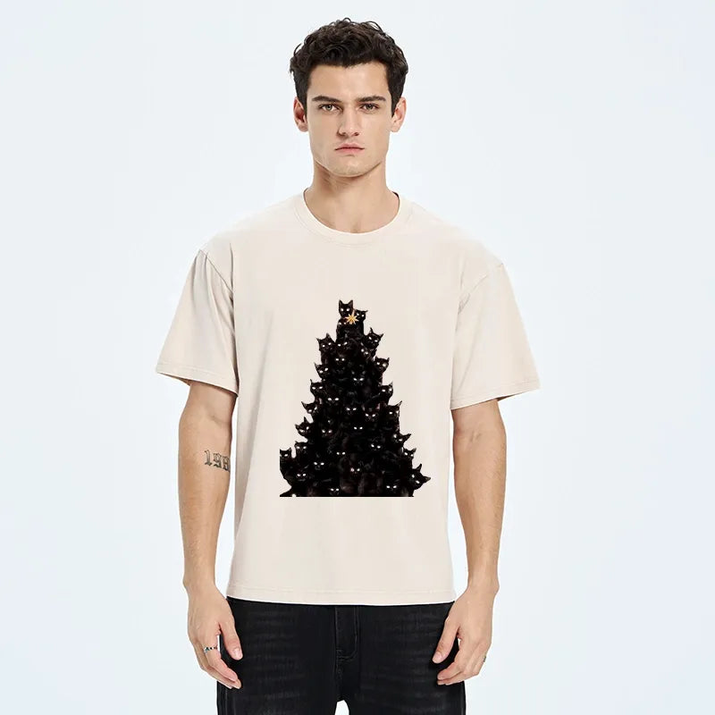 Kyoto-Lion Cat Christmas Stack Washed T-Shirt