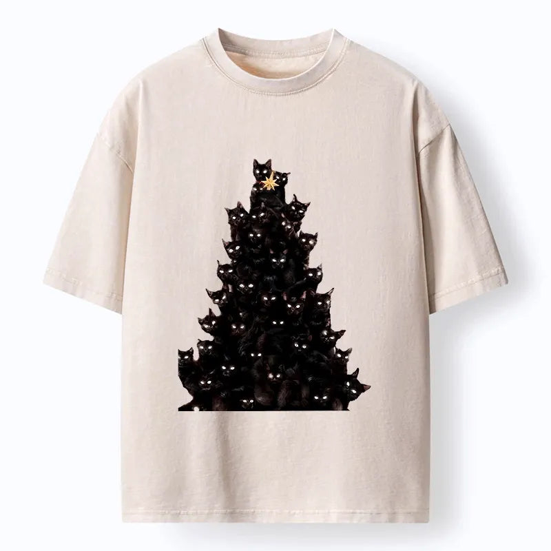 Kyoto-Lion Cat Christmas Stack Washed T-Shirt