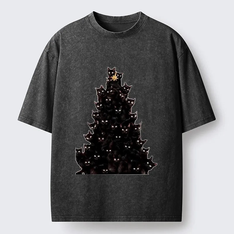 Kyoto-Lion Cat Christmas Stack Washed T-Shirt