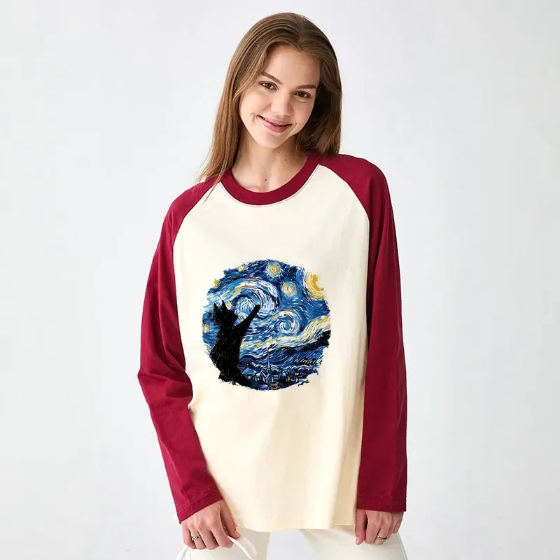 Japanese Black Cat Raglan Long Sleeve T-Shirt