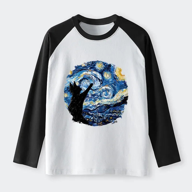 Kyoto-Lion Starry Night Cat Tee for Street Style