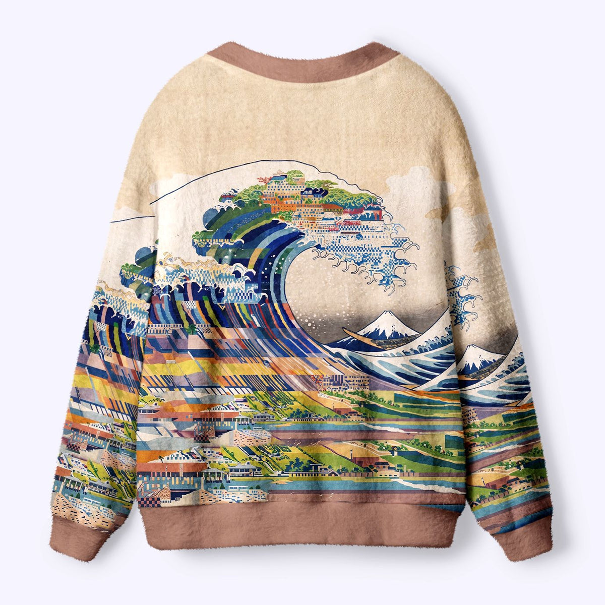 Kyoto-Lion Japanese Mount Fuji Wave Art Ugly Cardigan Sweater