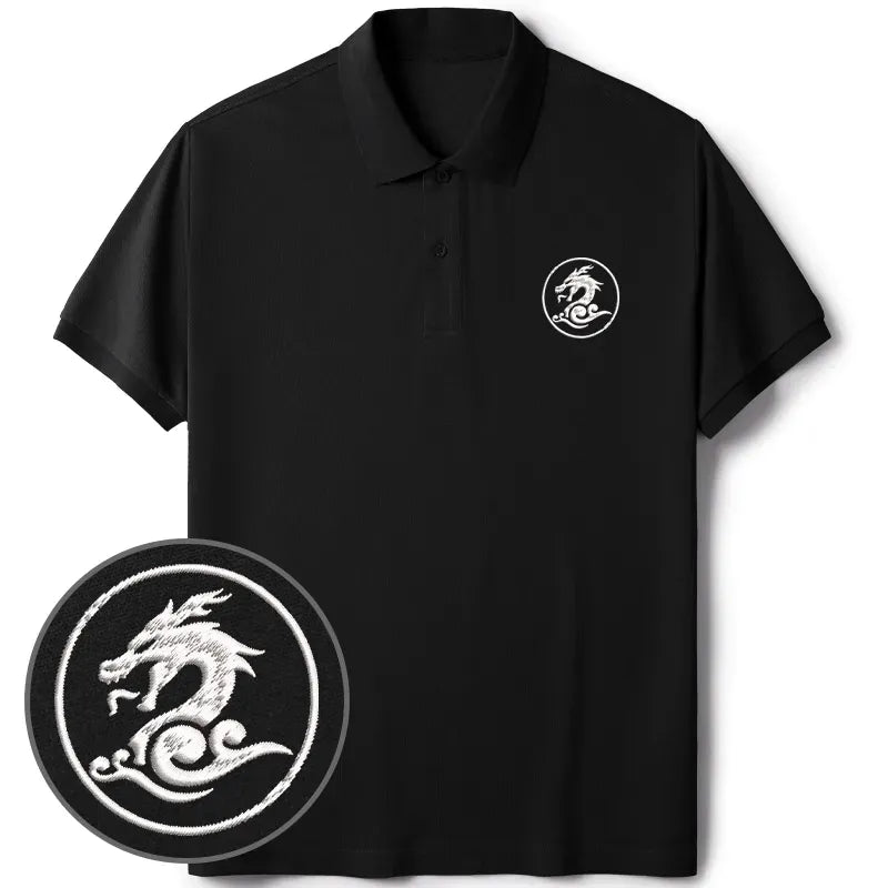 Kyoto-Lion Dragon Totem Embroidered Polo T-Shirt