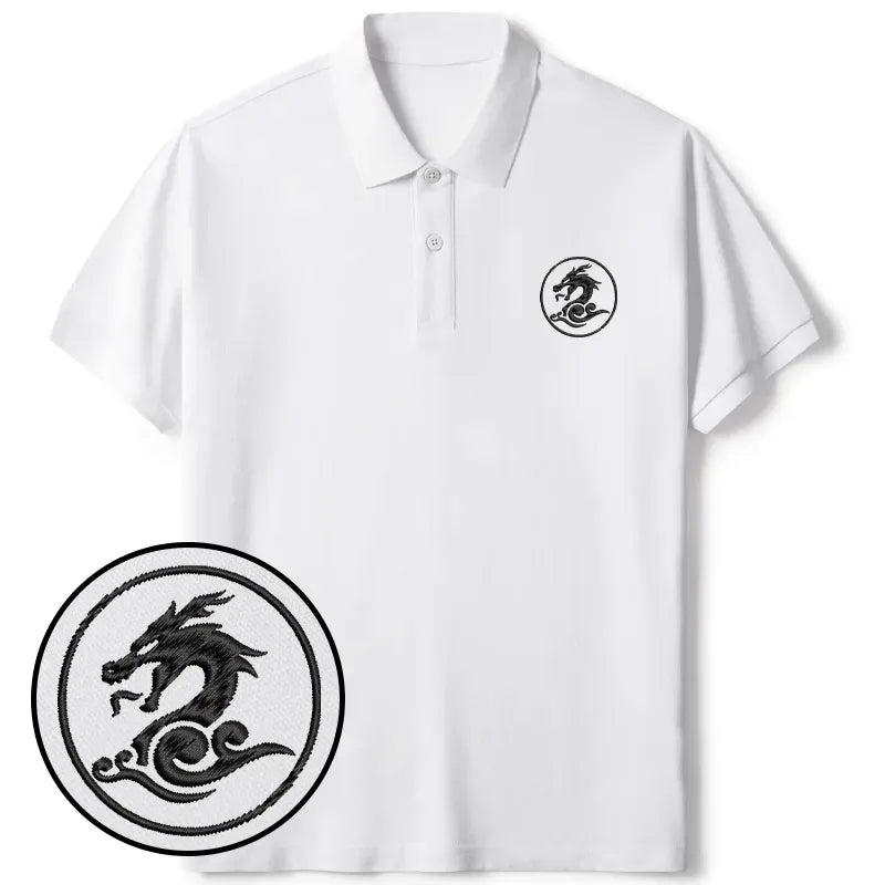 Kyoto-Lion Dragon Totem Embroidered Polo T-Shirt