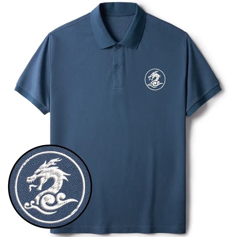 Kyoto-Lion Dragon Totem Embroidered Polo T-Shirt