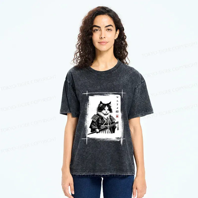 Japanese Vintage Samurai Cat T-Shirt for Gift for Him