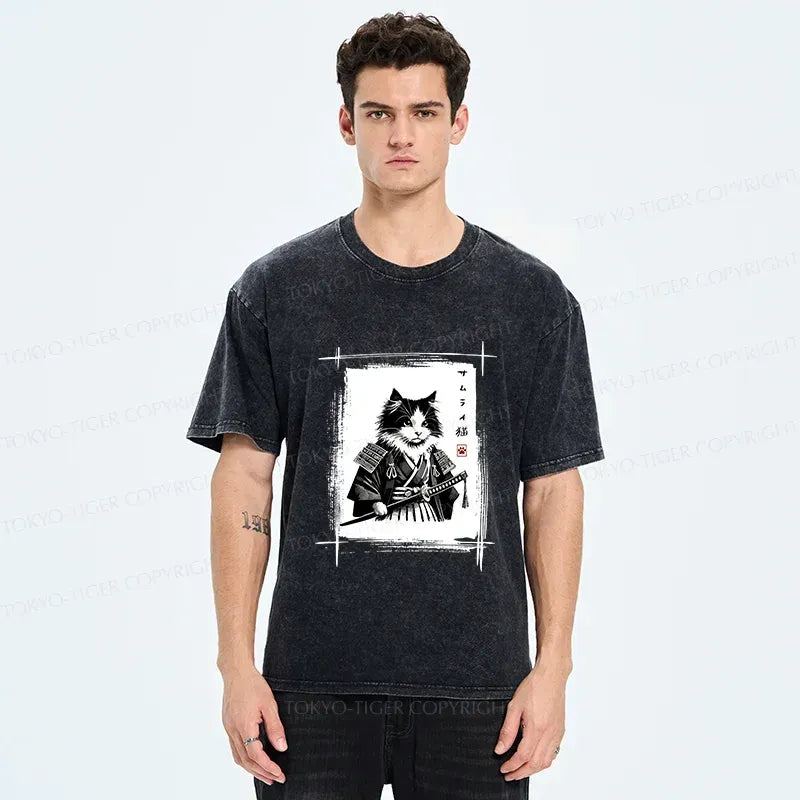 Japanese Vintage Samurai Cat T-Shirt for Gift for Him