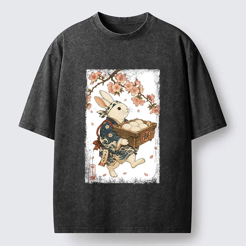 Kyoto-Lion Cute Spring Rabbit Sweet Food Meme Washed T-Shirt