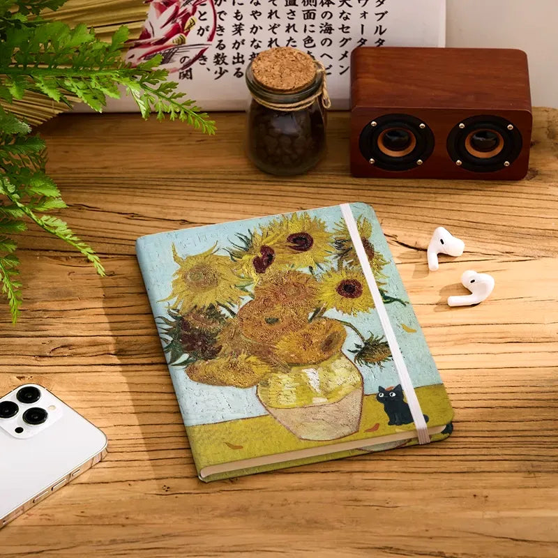 Japanese Black Cat Sunflower Notebook
