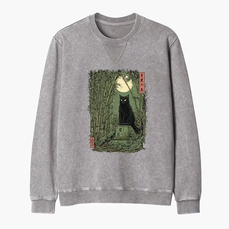 Japanese Black Cat Sweatshirt for Daily Wear