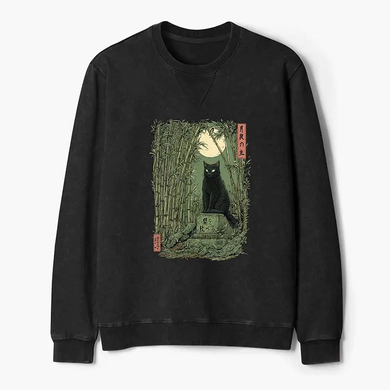 Japanese Black Cat Sweatshirt for Daily Wear