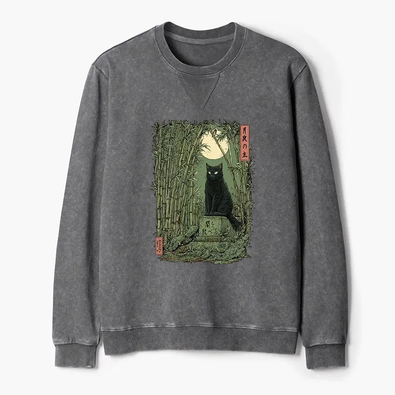Japanese Black Cat Sweatshirt for Daily Wear