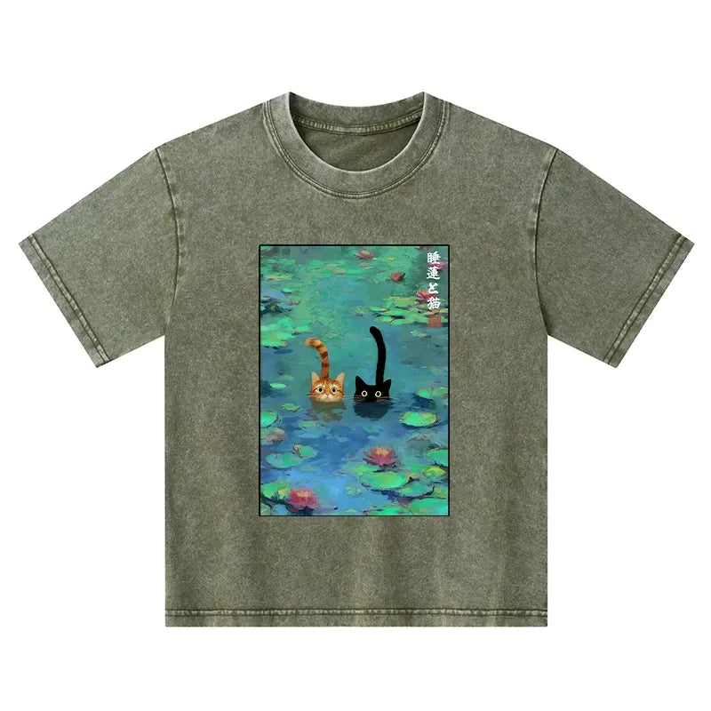 kids cat t-shirt with lilies for summer