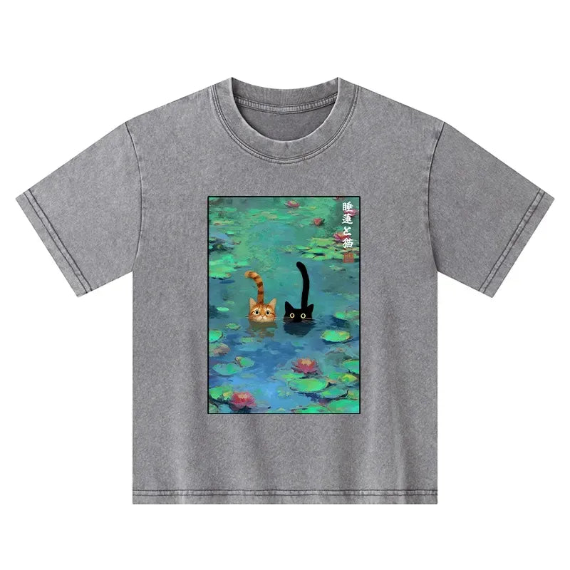 kids cat t-shirt with lilies for summer