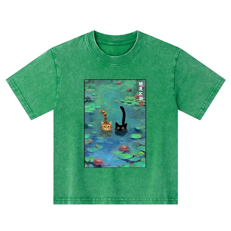 kids cat t-shirt with lilies for summer