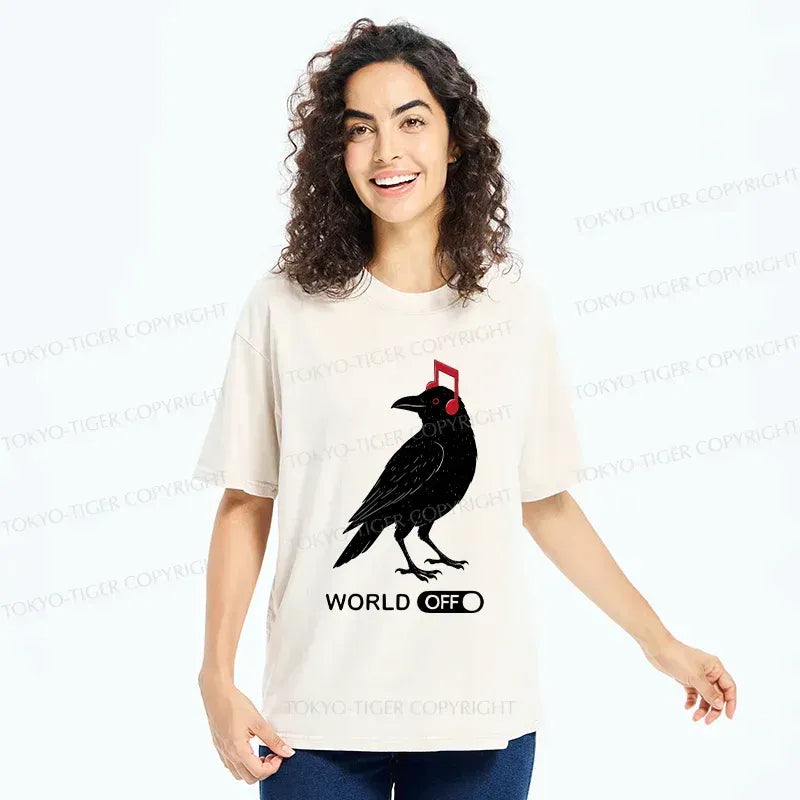 Japanese Crow Listening Music T-Shirt