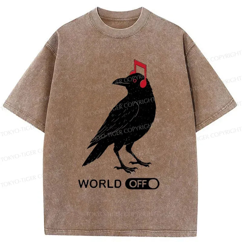 Japanese Crow Listening Music T-Shirt