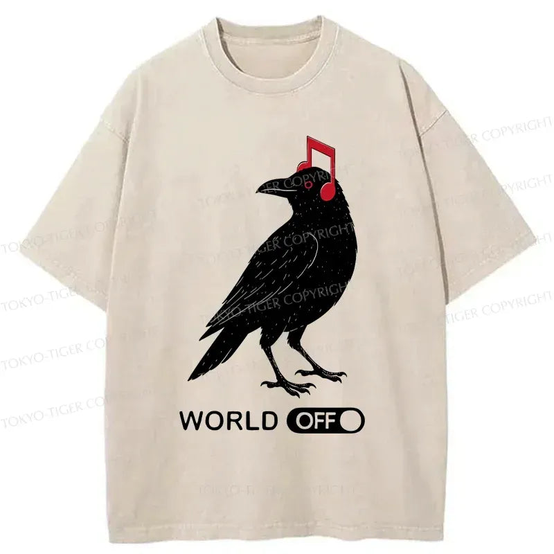 Kyoto-Lion Crow Listening To Music Washed T-Shirt