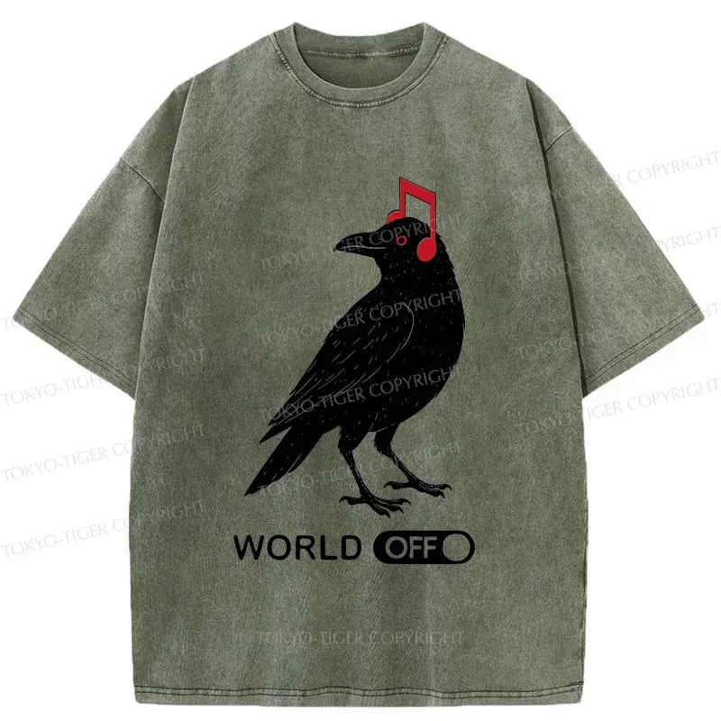 Japanese Crow Listening Music T-Shirt