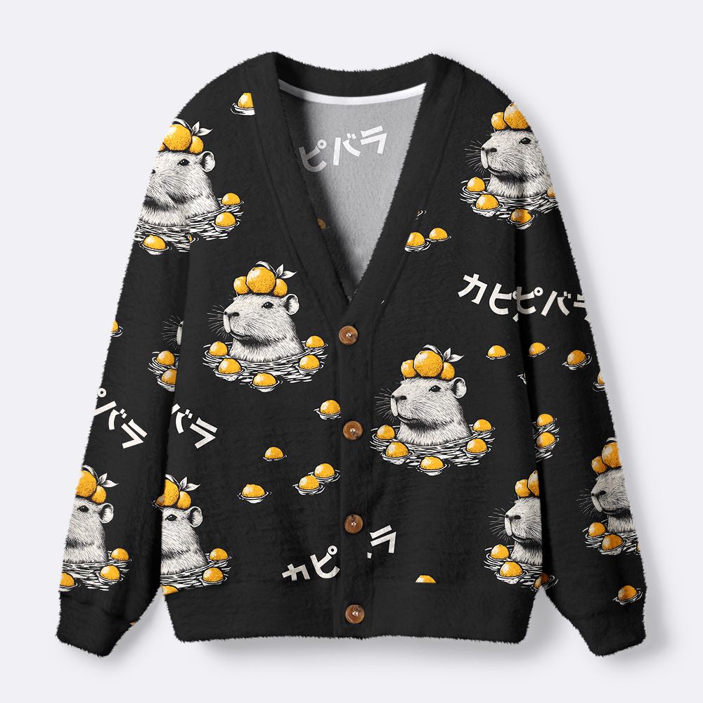 Kyoto-Lion Cute Capybara And Lemon Ugly Cardigan Sweater