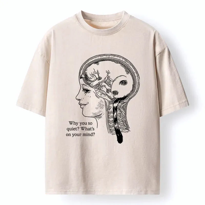 Kyoto-Lion Brain Full Of Cats Washed T-Shirt