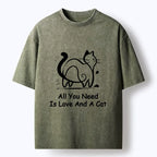Kyoto-Lion Sweet Cat And Love Vibe Washed T-Shirt