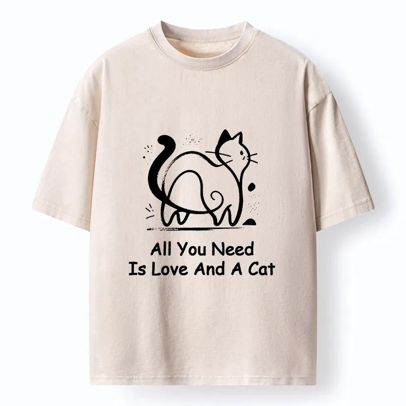 Kyoto-Lion Sweet Cat And Love Vibe Washed T-Shirt