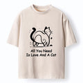 Kyoto-Lion Sweet Cat And Love Vibe Washed T-Shirt