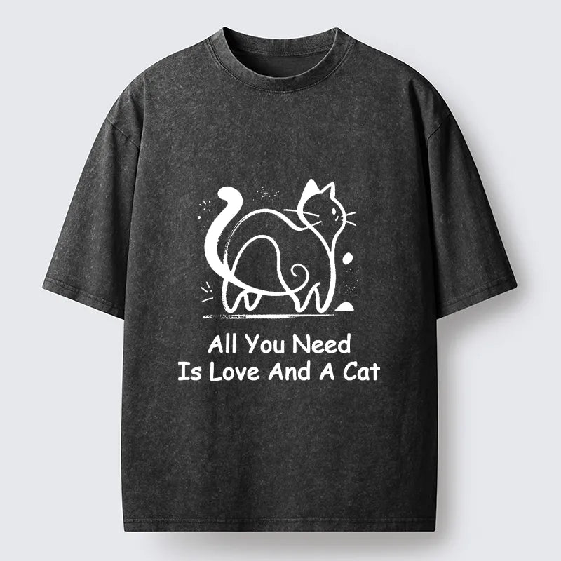 Kyoto-Lion Sweet Cat And Love Vibe Washed T-Shirt