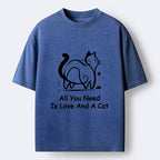 Kyoto-Lion Sweet Cat And Love Vibe Washed T-Shirt