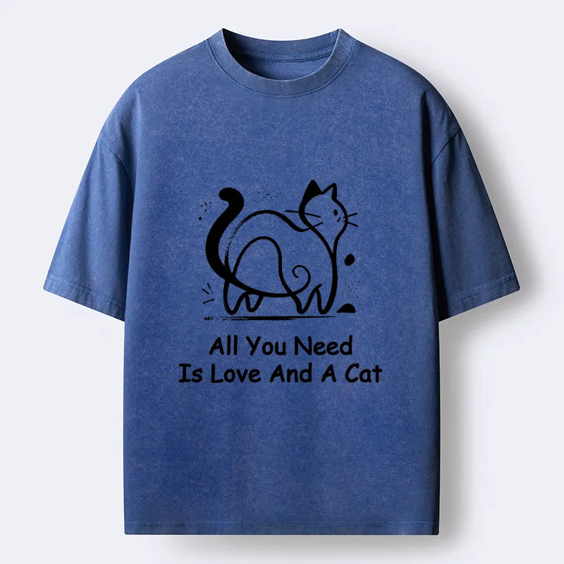 Kyoto-Lion Sweet Cat And Love Vibe Washed T-Shirt
