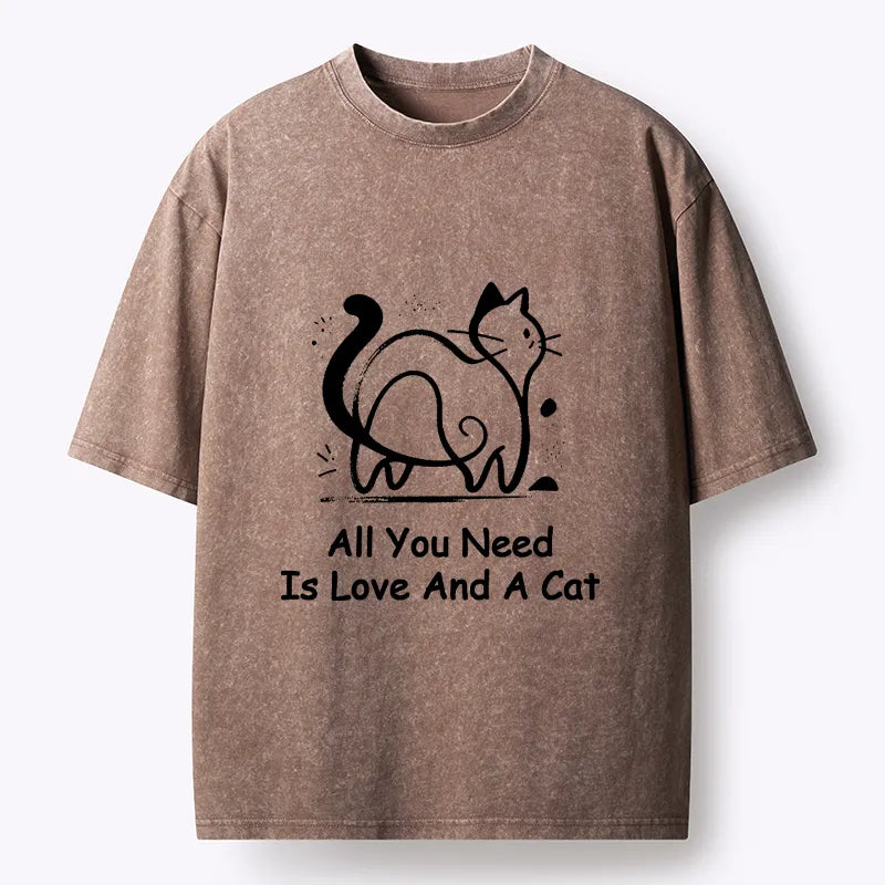 Kyoto-Lion Sweet Cat And Love Vibe Washed T-Shirt