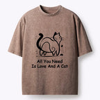 Kyoto-Lion Sweet Cat And Love Vibe Washed T-Shirt