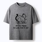 Kyoto-Lion Sweet Cat And Love Vibe Washed T-Shirt