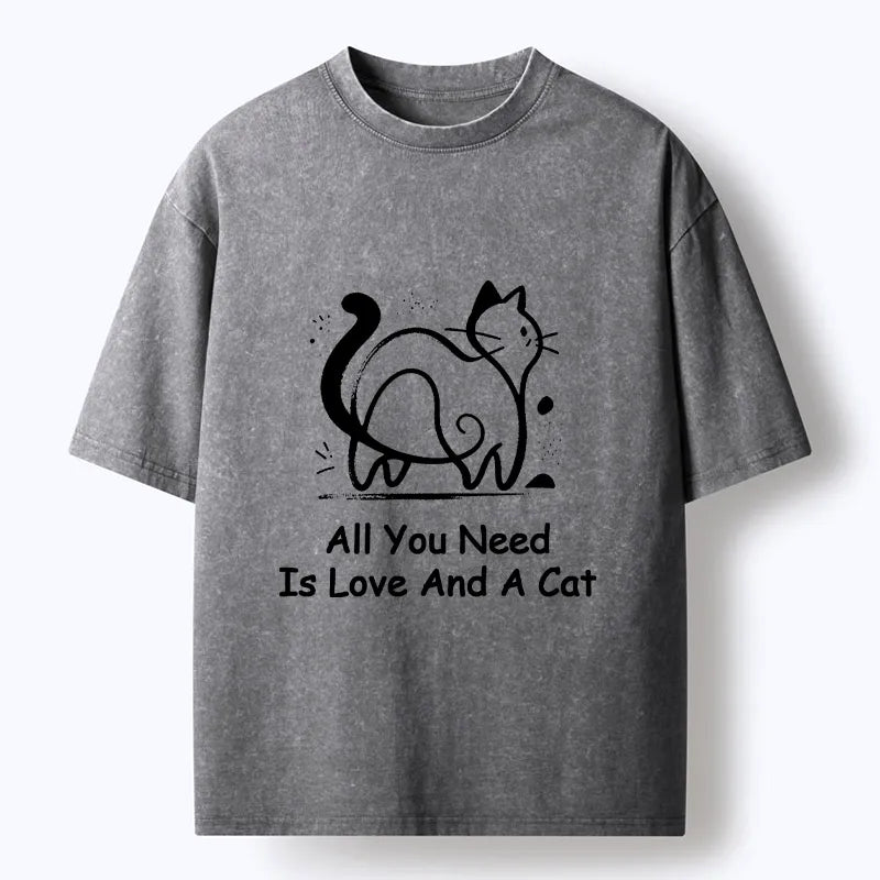 Kyoto-Lion Sweet Cat And Love Vibe Washed T-Shirt