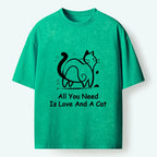 Kyoto-Lion Sweet Cat And Love Vibe Washed T-Shirt