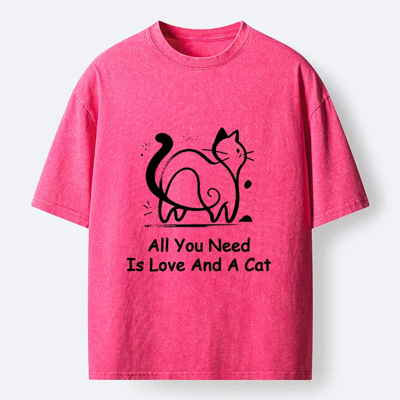 Kyoto-Lion Sweet Cat And Love Vibe Washed T-Shirt