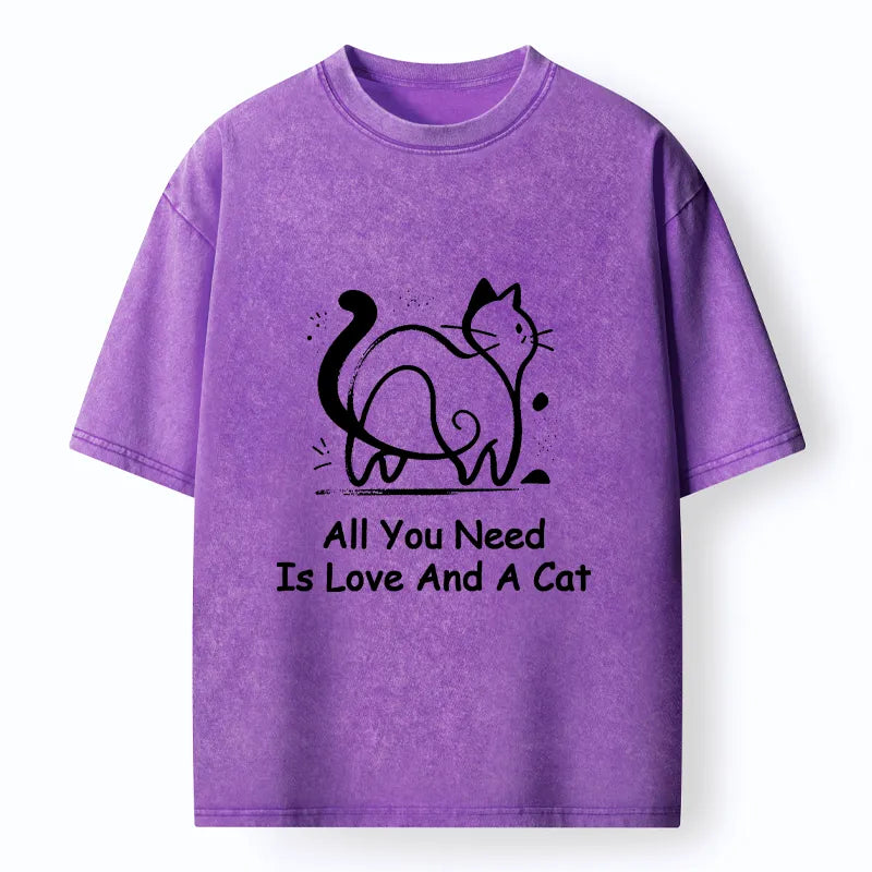 Kyoto-Lion Sweet Cat And Love Vibe Washed T-Shirt