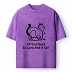 Kyoto-Lion Sweet Cat And Love Vibe Washed T-Shirt