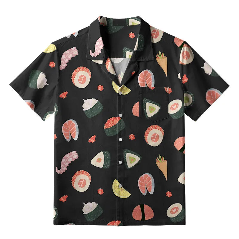 Sushi Print Hawaiian Shirt for Vacation