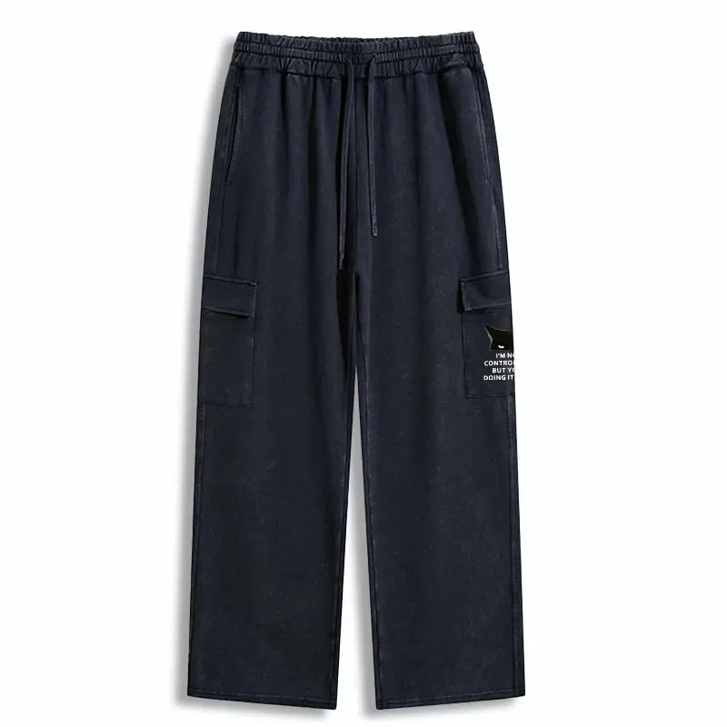 Kyoto-Lion Control Freak Funny Washed Utility Sweatpants