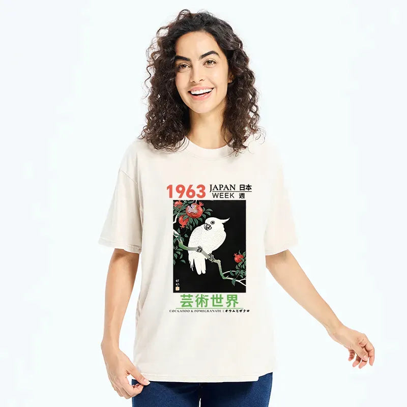 Japanese Vintage Parrot T-Shirt for Daily Wear