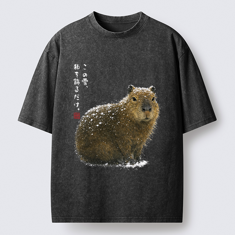 Kyoto-Lion Snow Adorns Me: Capybara Serenity Washed T-Shirt
