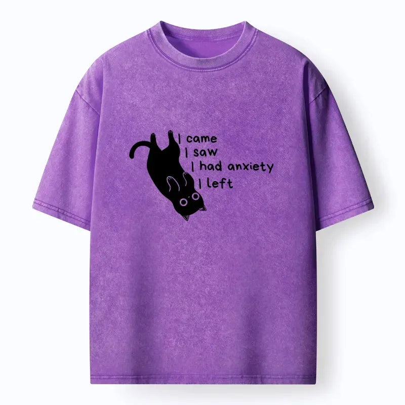 Kyoto-Lion Anxious Cat Came Saw Then Left Quote Washed T-Shirt