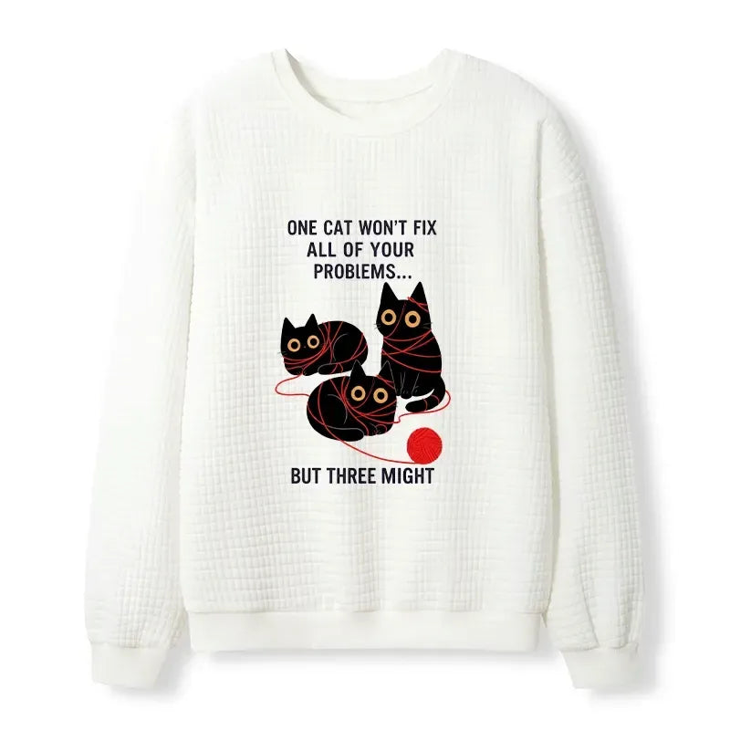 Kyoto-Lion Three Cats Fix All Problems Waffle Sweatshirt
