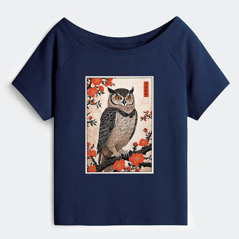 Trendy Japanese Owl Tee for Summer Gift