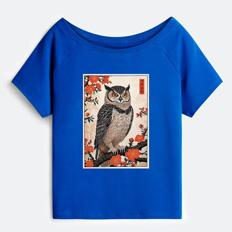 Japanese Vintage Owl Off Shoulder T-Shirt