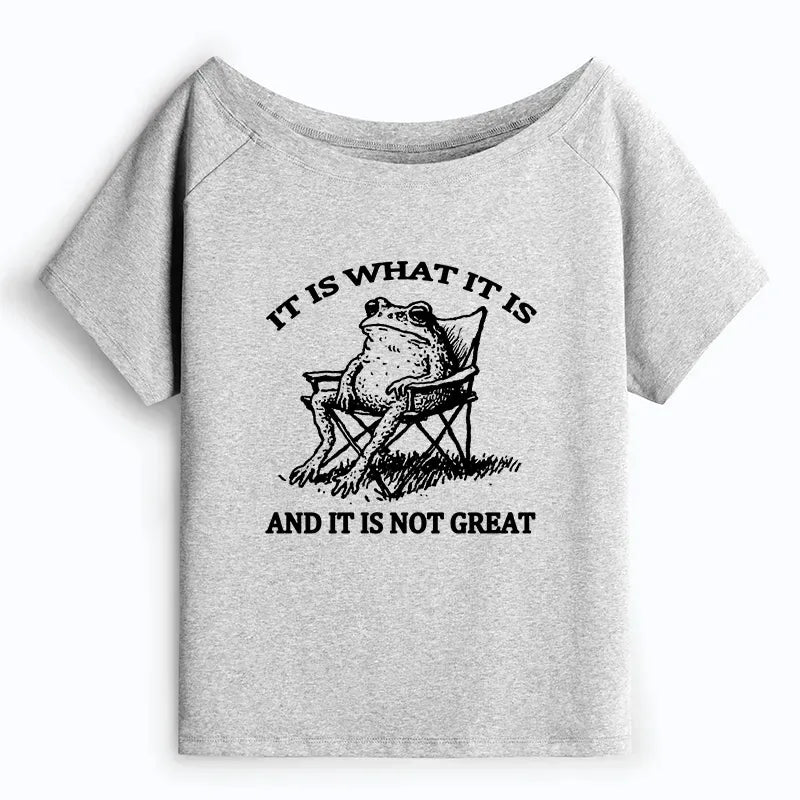 Kyoto-Lion Resting Frog Funny Off Shoulder T-Shirt