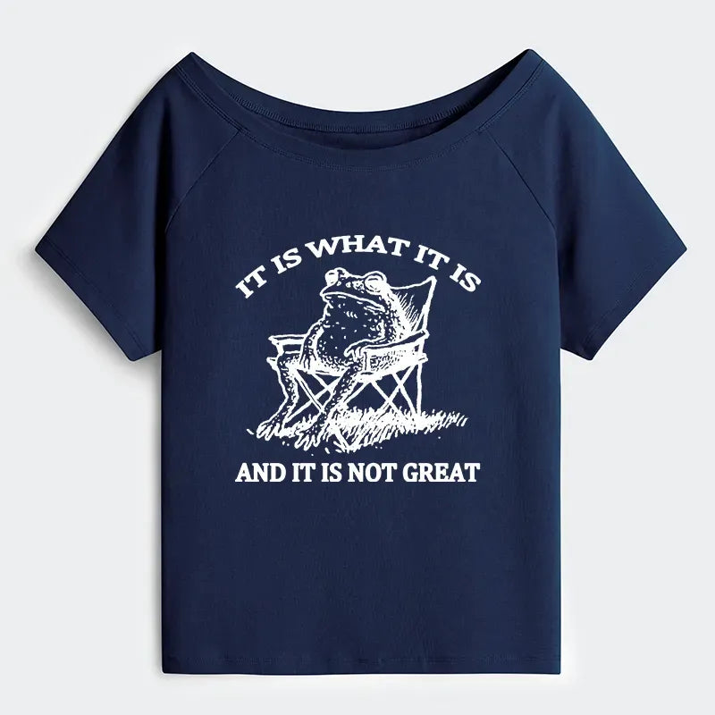 Kyoto-Lion Resting Frog Funny Off Shoulder T-Shirt