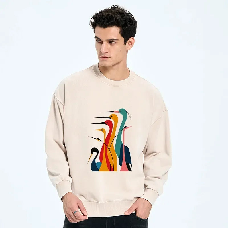 Ukiyo-e Cranes Sweatshirt for Casual Daily Wear
